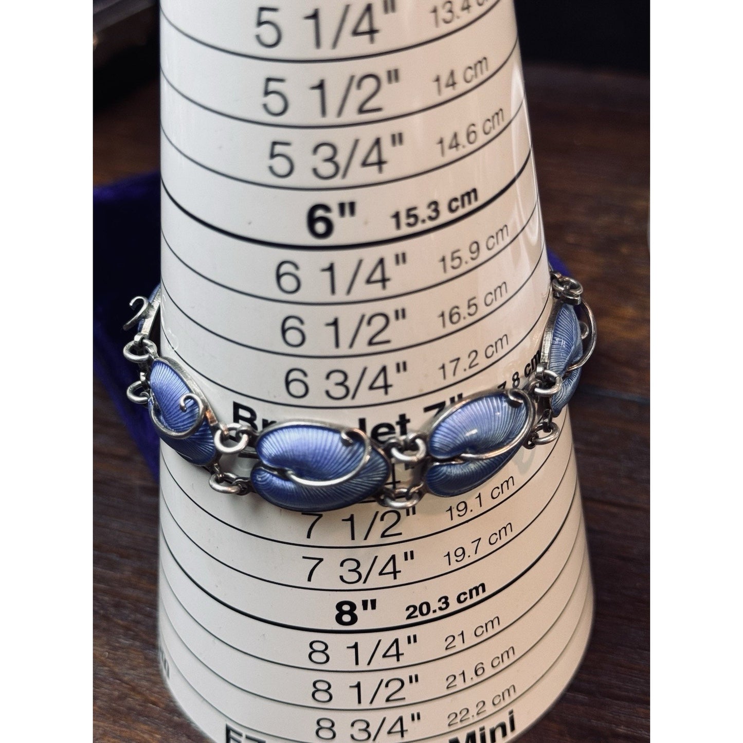 Volmer Bahner Sterling Silver Lavender Blue Guilloché Lily Pad Bracelet 7”