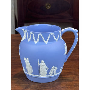 Vintage Wedgwood Jasperware Pitcher Blue White Classical Figures England 5”