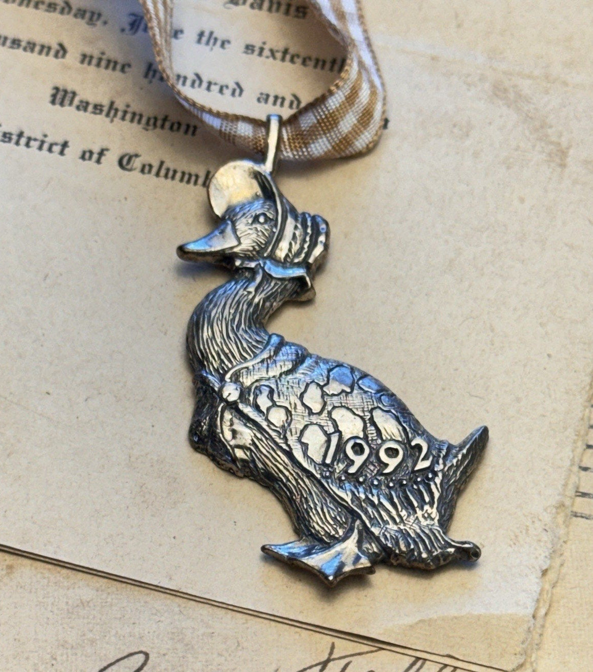 Sterling Silver Goose Ornament 1992 H&H Bonnet Christmas Vintage 2.25” x 1.25”