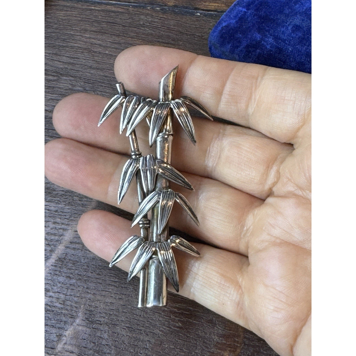 Vintage Sterling Silver Bamboo Brooch 3” Figural Nature Trombone Clasp