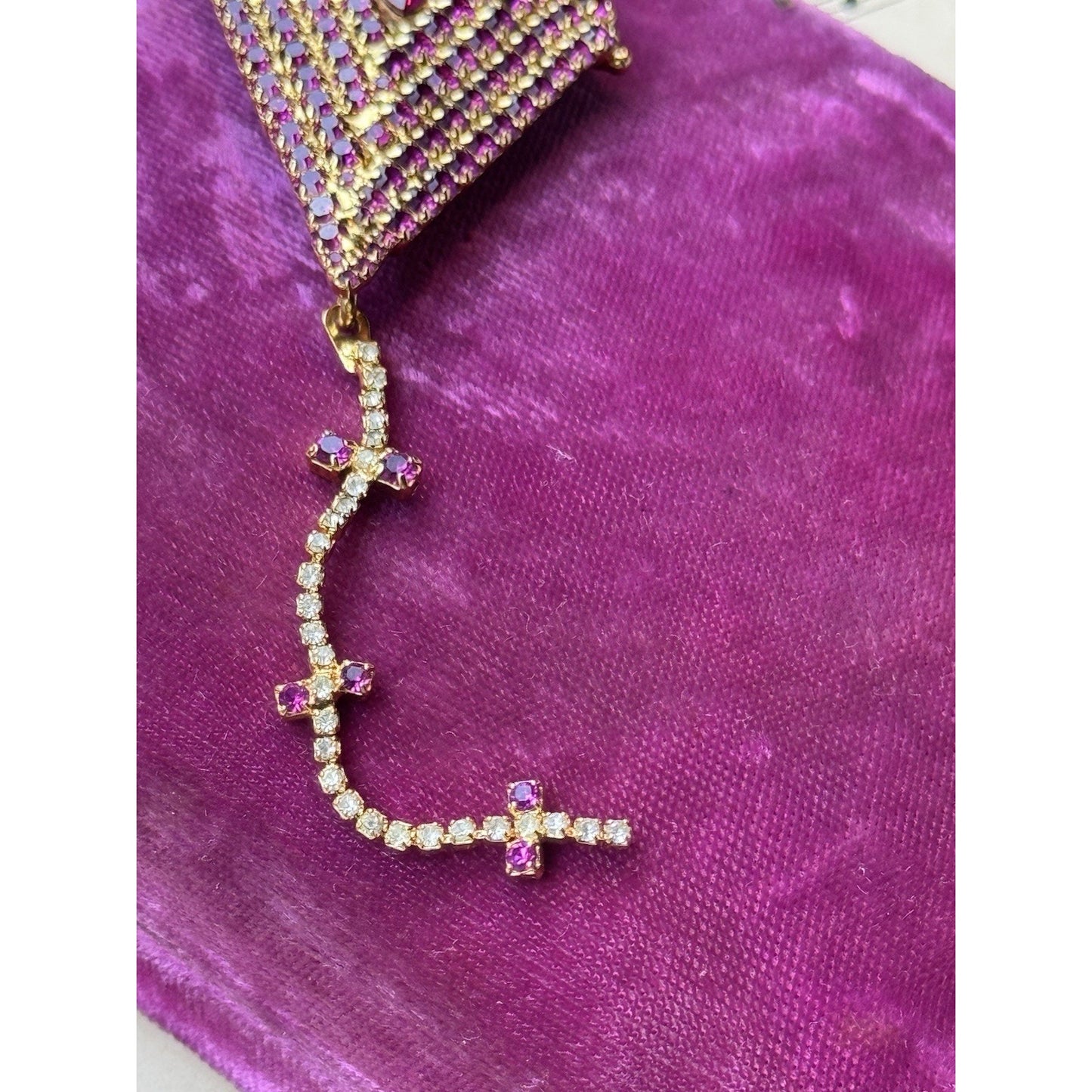 Vintage Kite Brooch BAUER Pink Rhinestone Goldtone Dangle 2.75” x 1.5”