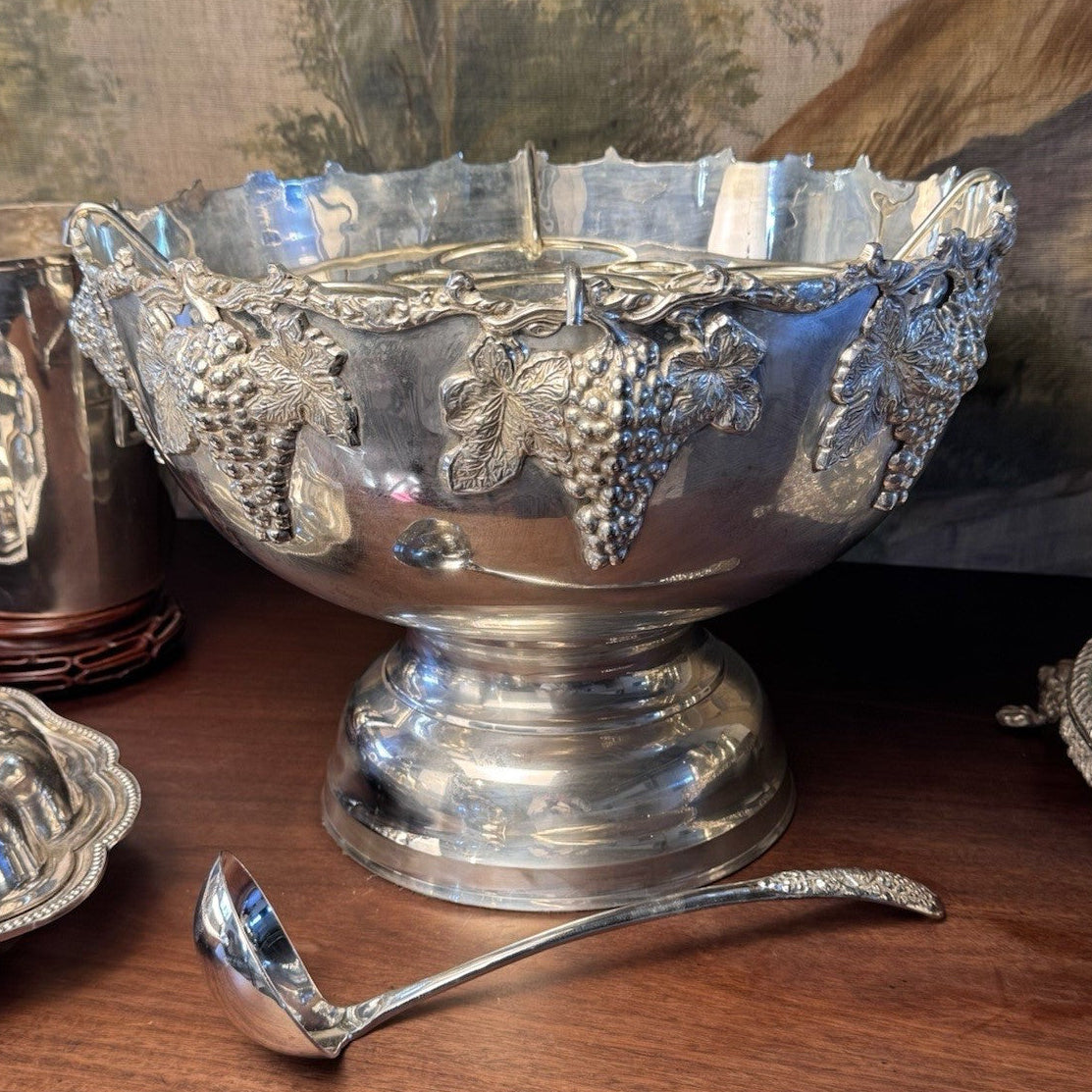 Vintage Silverplate Punch Bowl Grape Wine Champagne Cooler 15.5”