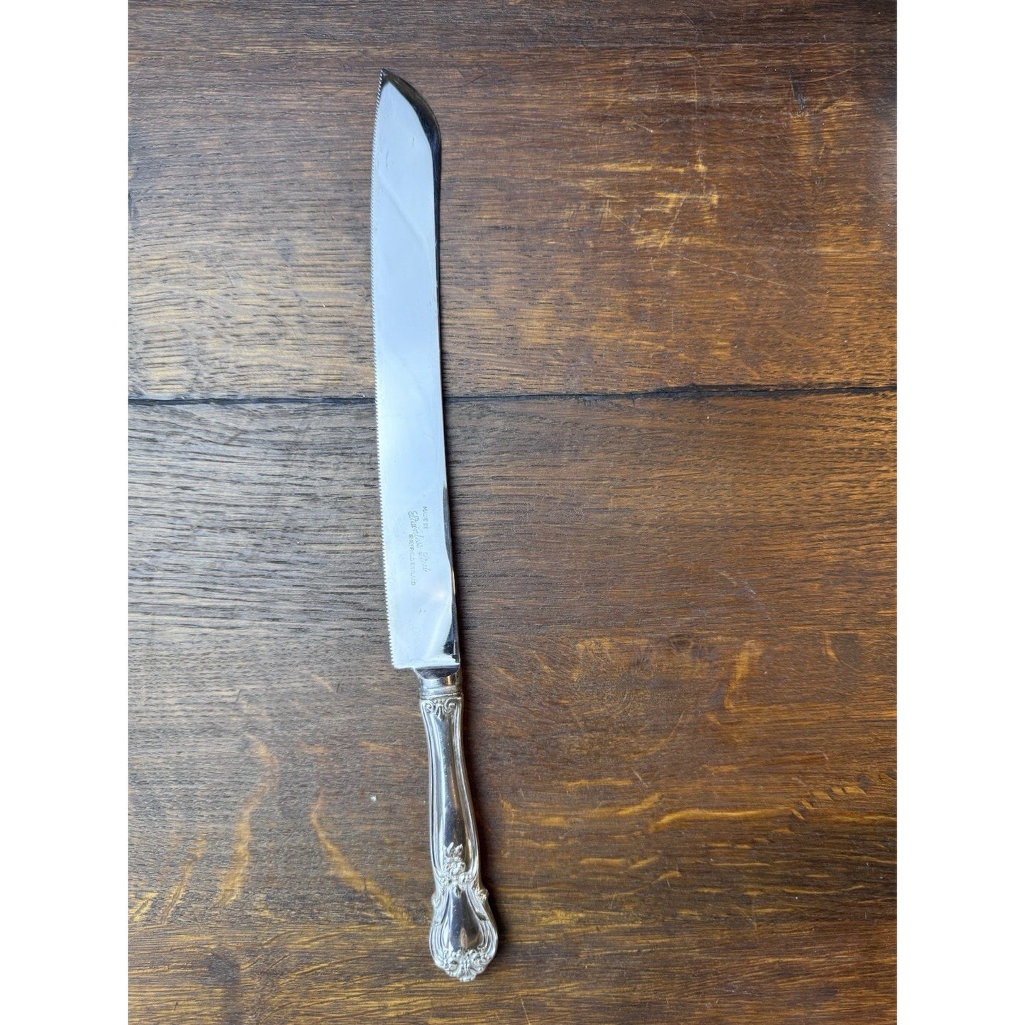 Vintage Sheffield Cake Pie Knife Sterling Handle Stainless Blade 12”