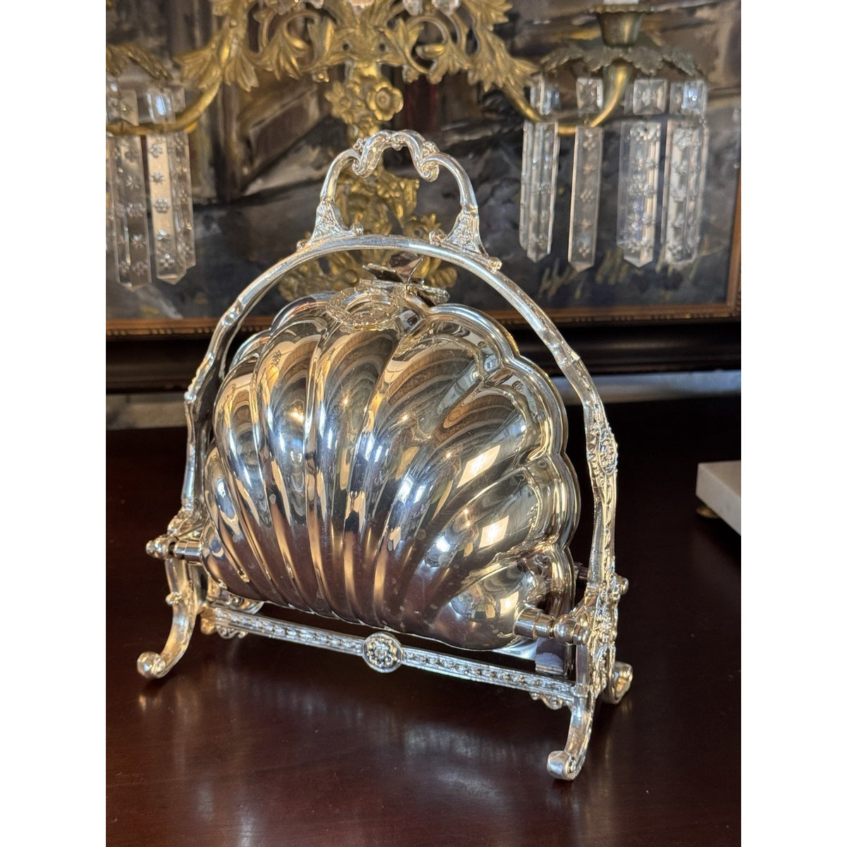 Victorian Style Silverplate Shell Biscuit Box Ornate Folding Server F.B. Rogers 10.5” READ‼️
