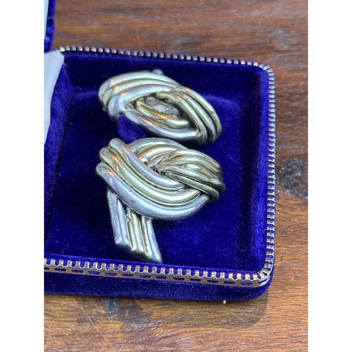 Vintage 925 Sterling Silver Two-Tone Knot Clip-POST Earrings Statement 1.5”