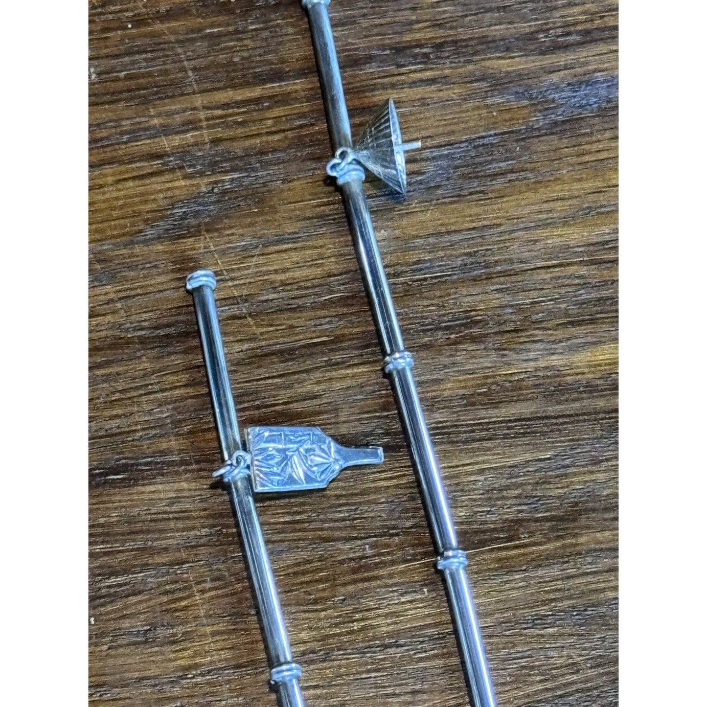 Silver Cocktail Straw Spoons 950 Sterling Bamboo Handle Asian Charms Set VINTAGE