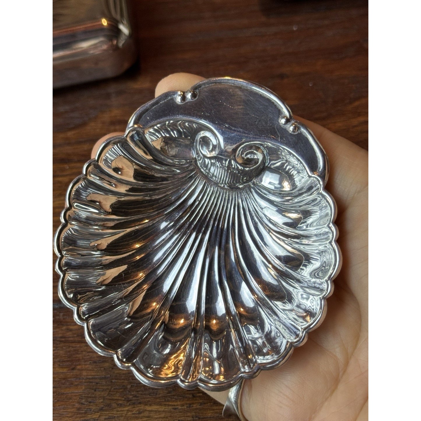 Vintage Silverplate Shell Trinket Dish Scallop Jewelry Catchall 3.5”