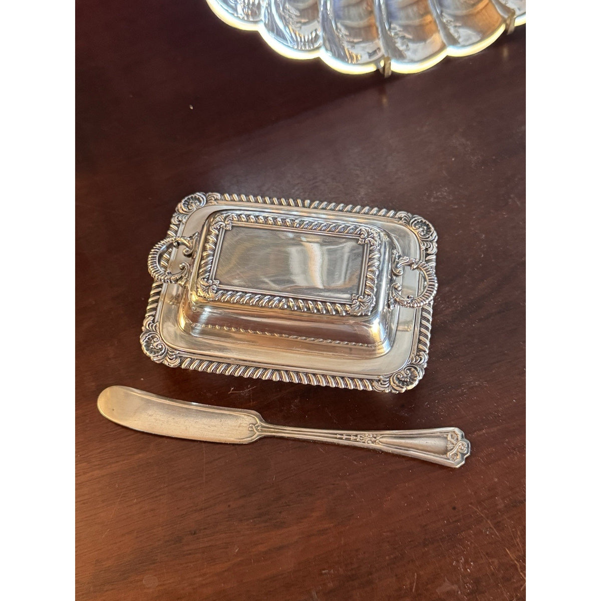 Silverplate Miniature Butter Dish With Lid & Spreader Vintage Set #B 4.5”