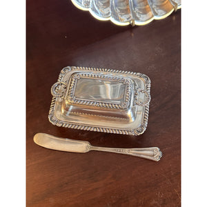 Silverplate Miniature Butter Dish With Lid & Spreader Vintage Set #B 4.5”