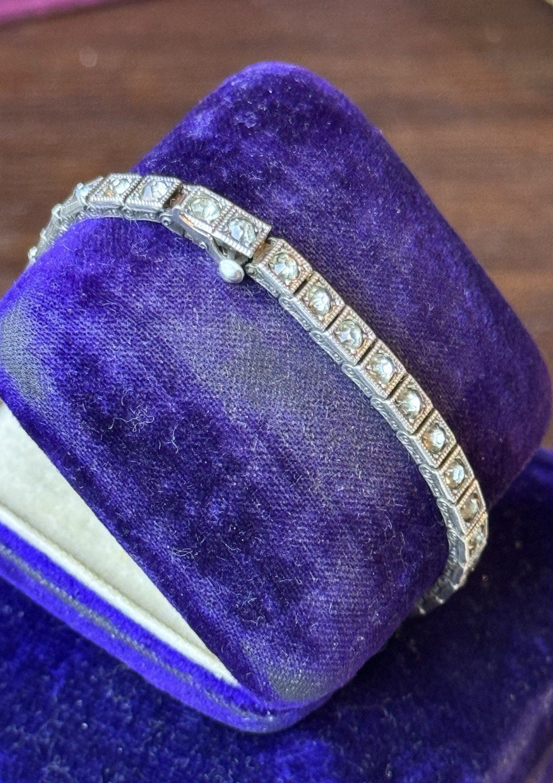 Antique Art Deco Sterling Rhinestone Tennis Bracelet Pat. 9.15.25 6.75”