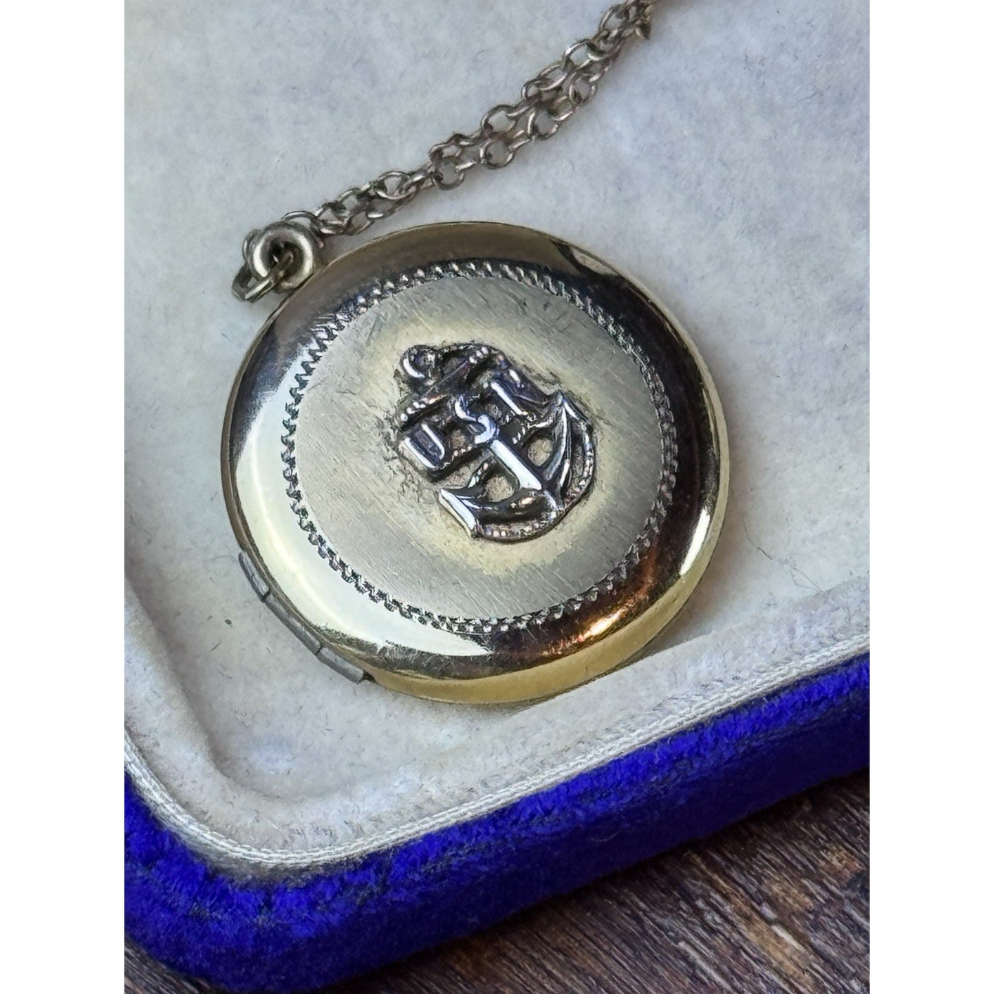 Vintage Gold Filled USN Anchor Locket Necklace 19” Chain Sweetheart Military