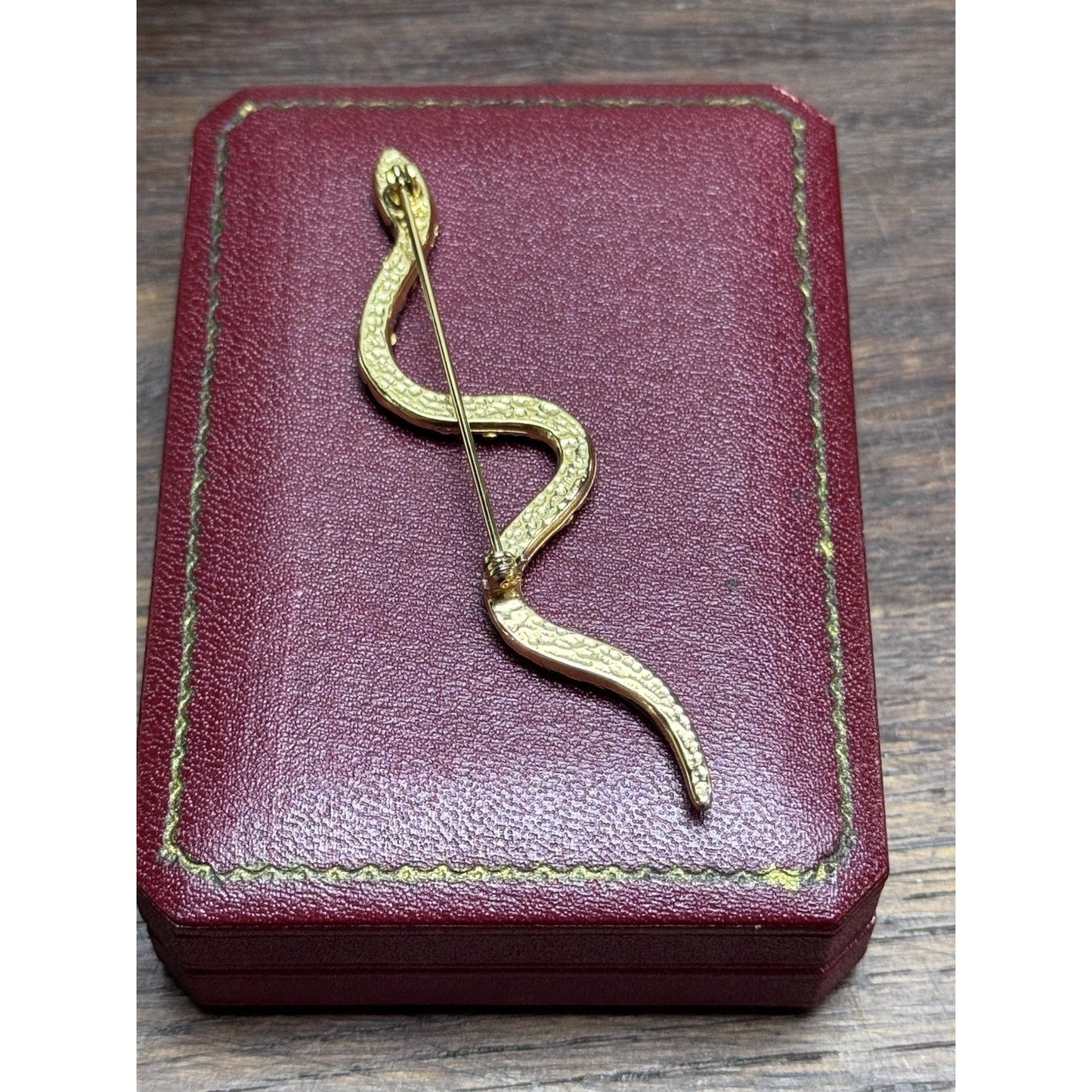 Vintage Serpent Brooch Victorian Revival Rhinestone Black Enamel Snake Pin 3.25”