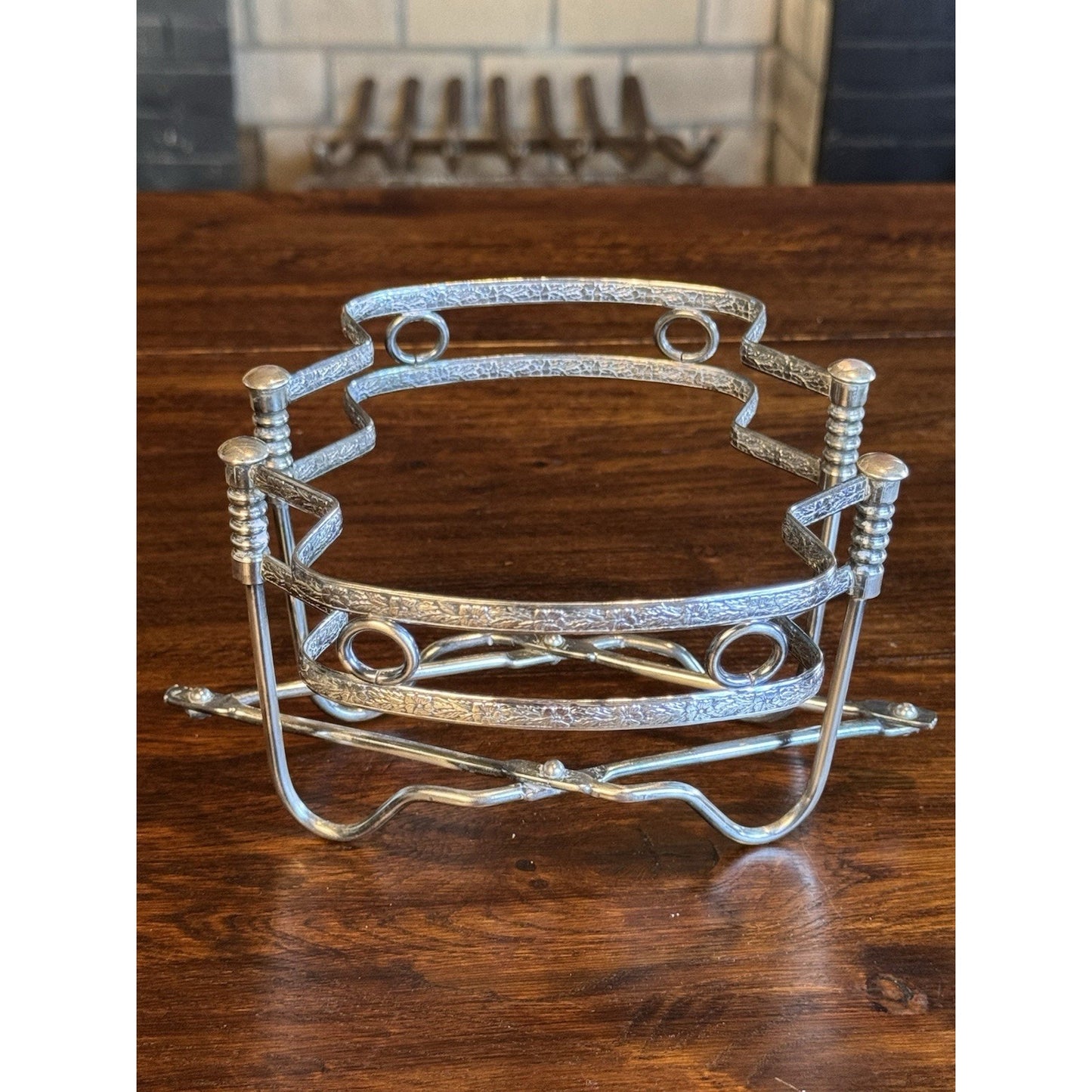 Silverplate Expandable Casserole Trivet Vintage Folding Stand Floral Ornate