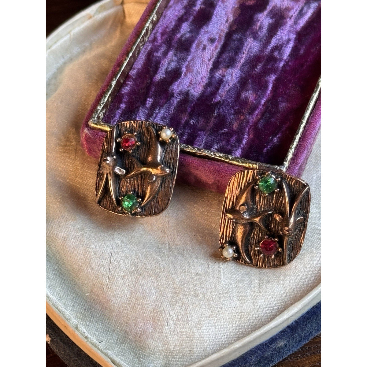 Coppertone Earrings Flying Fish STYLE MCM Clip On Rhinestone Faux Pearl 1”