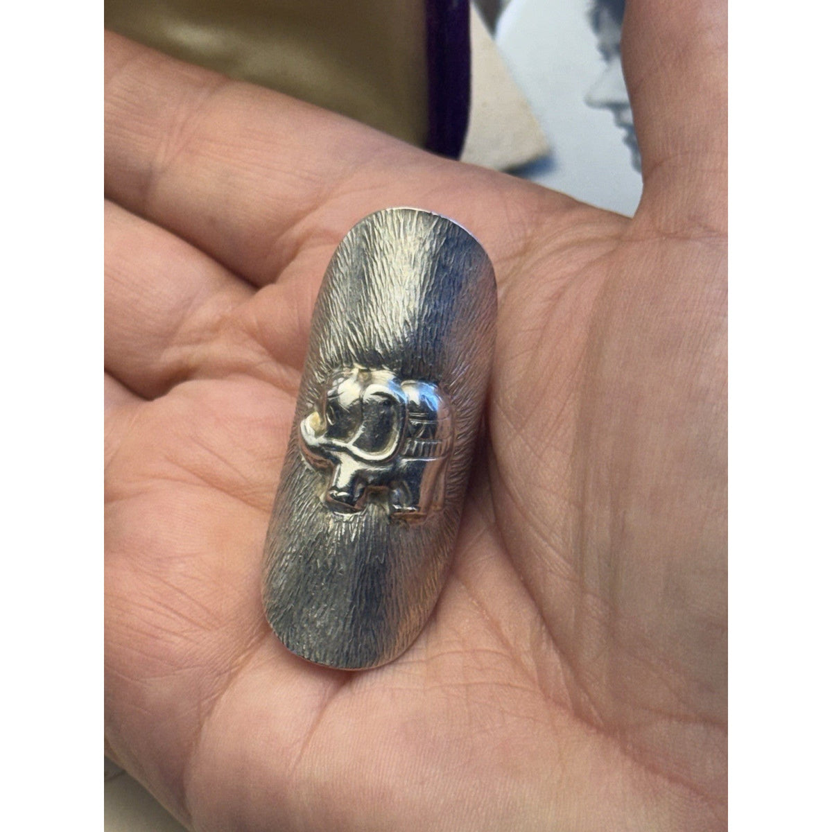 Artisan Silver Ring ELEPHANT Thailand Adjustable Size 8 Statement 2” Tested
