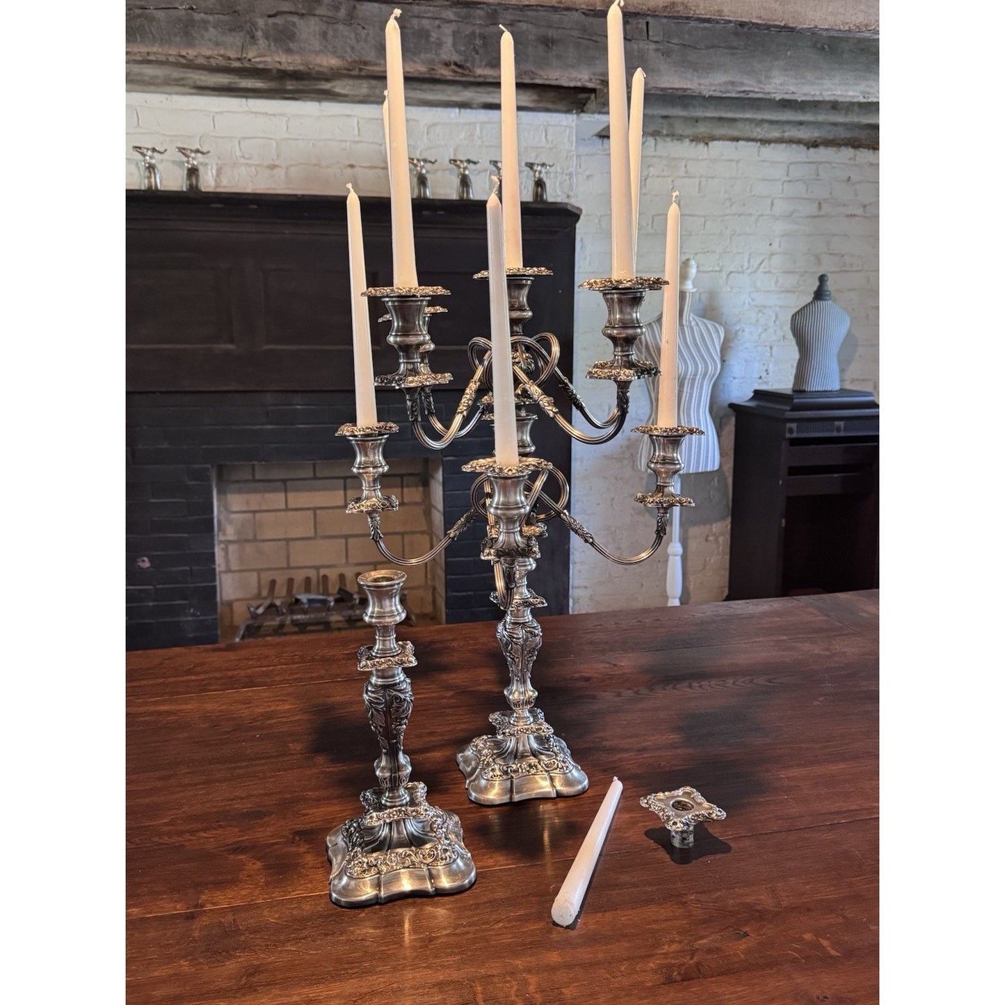 Webster Wilcox IS Silverplate 5 Light 4 WAYS Convertible Candelabra Pair 16.75”
