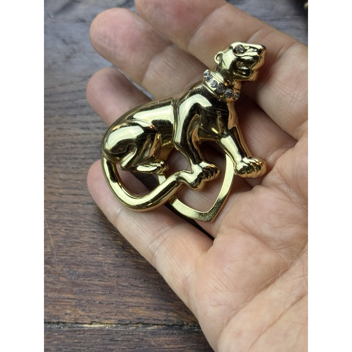 Vintage Panther “Cat” Scarf Clip Goldtone Rhinestone Collar 2.5” Figural
