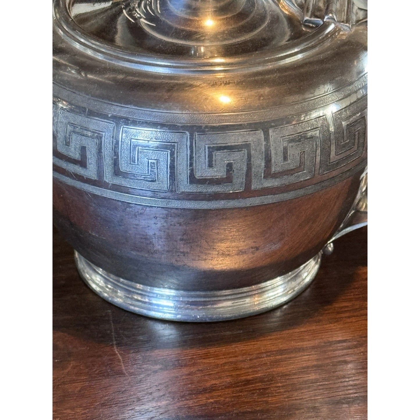 Silverplate Teapot Reed & Barton Greek Key Monogram E Vintage Tea Pot 10” Shabby