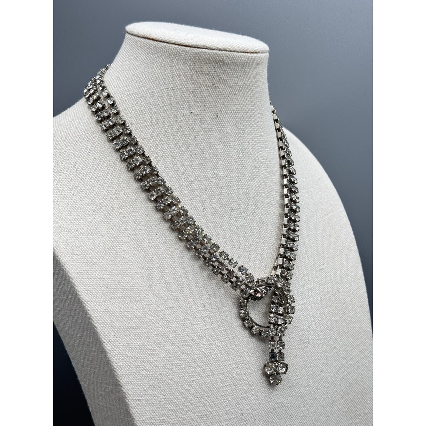 Rhinestone Lariat Necklace Belt Convertible Clear Crystal 37.5” VINTAGE