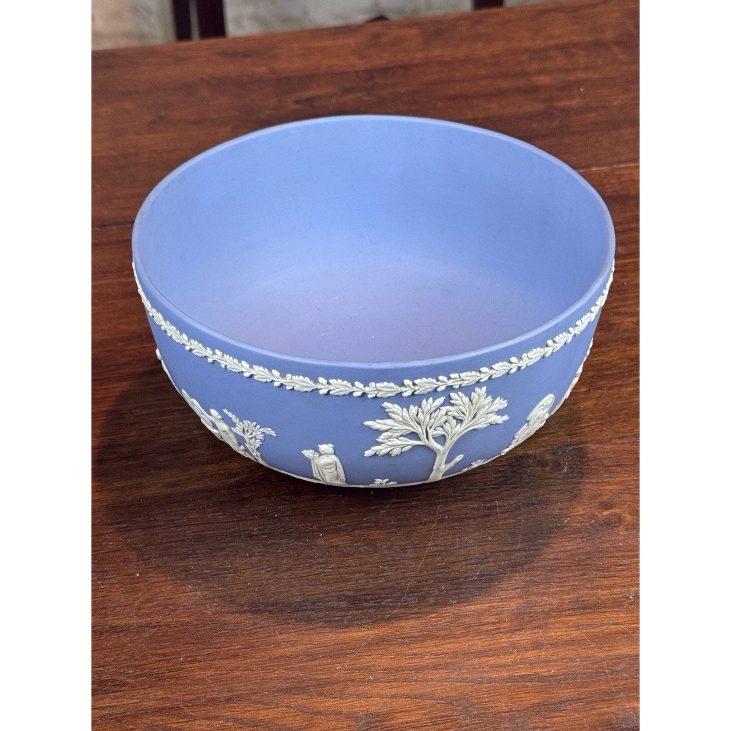 Vintage Wedgwood Jasperware Bowl Blue White Classical Figures England 8”