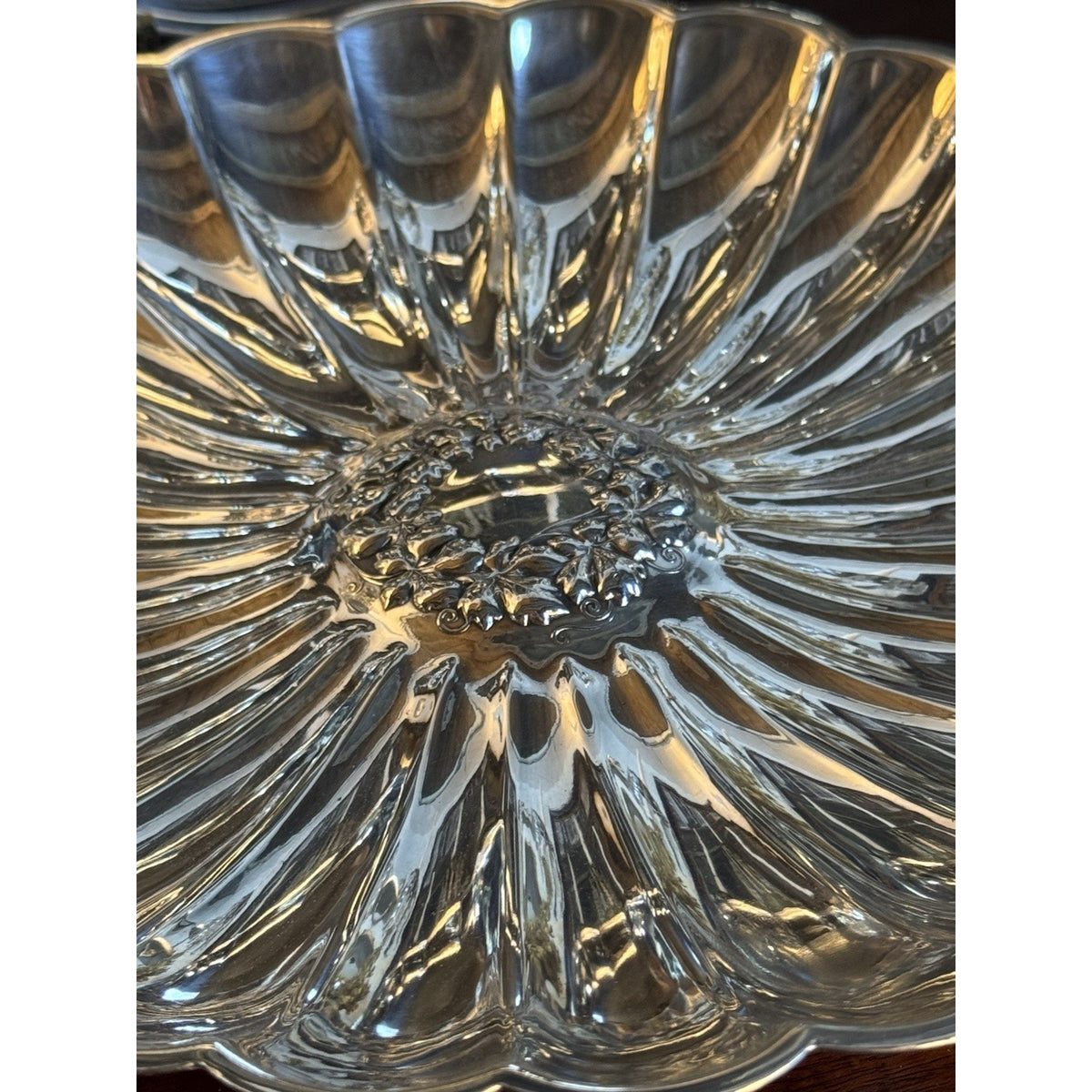 Wilcox Silverplate Serving Bowl Floral Wreath Fluted Scalloped 10.75”