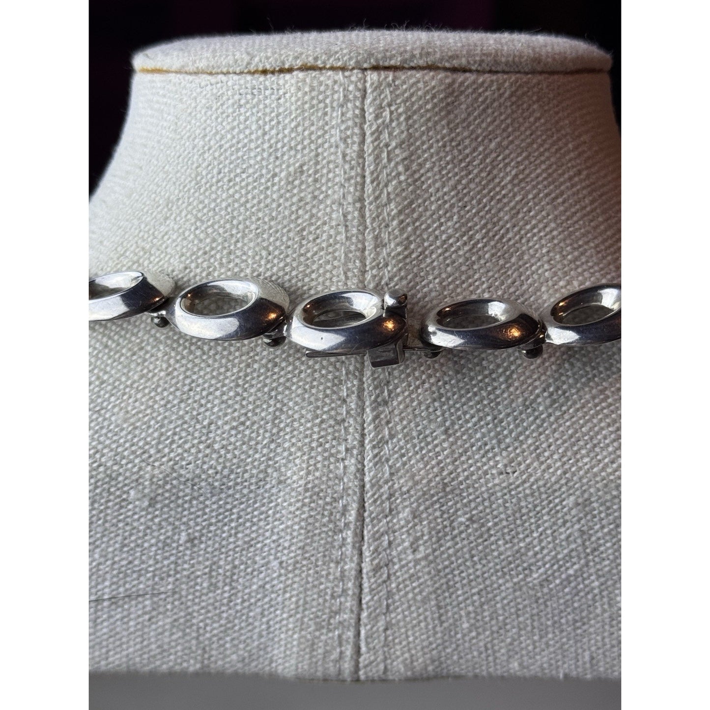 Vintage Mexican Sterling Silver Modernist Link Necklace TP-22 16.5”