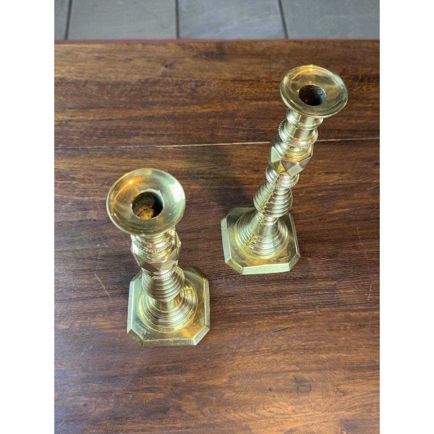 Brass Victorian Style Beehive Candlesticks Push-Up Made in England 11.5” Pair