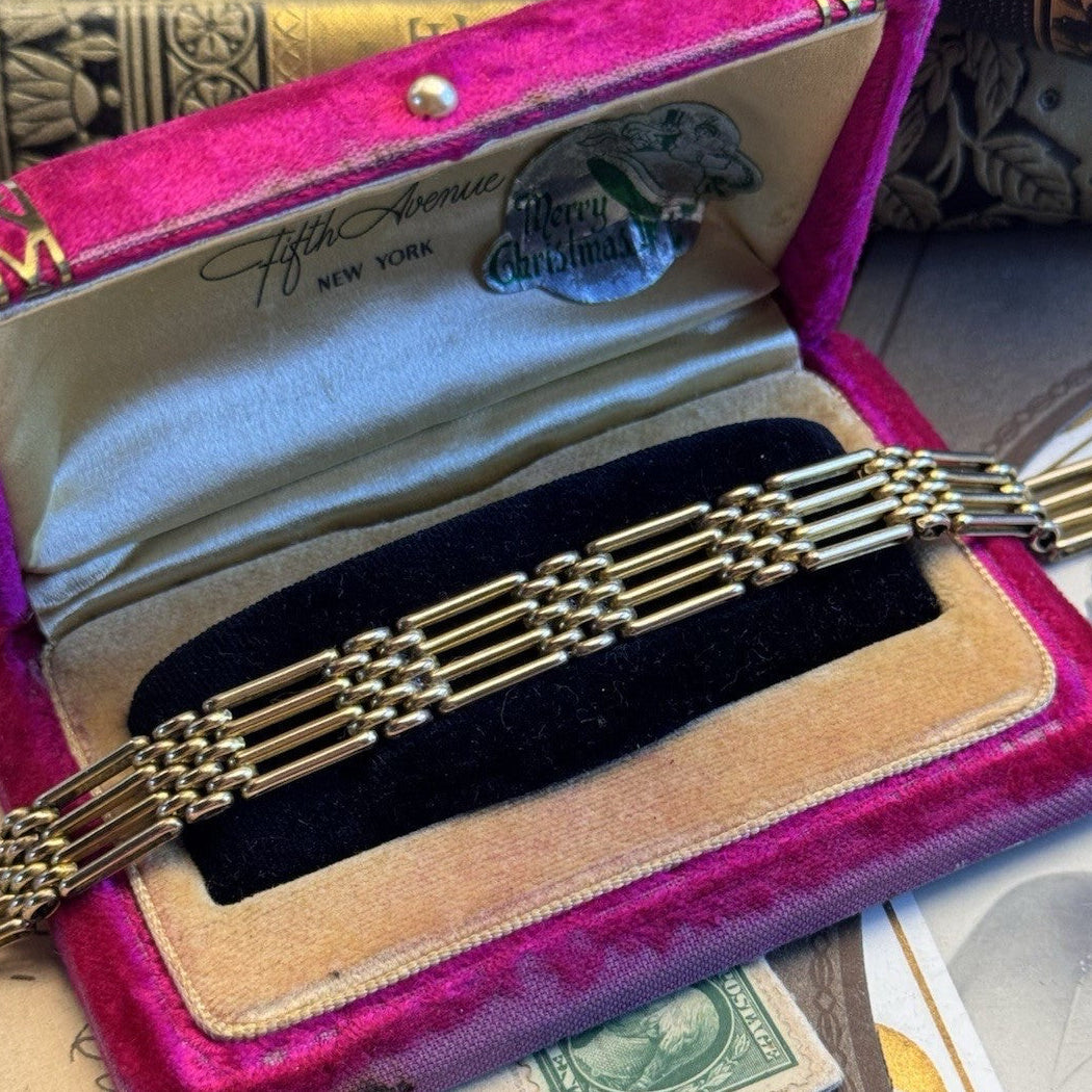 Antique Gold-Filled Gate Link Bracelet 7.25” Victorian STYLE