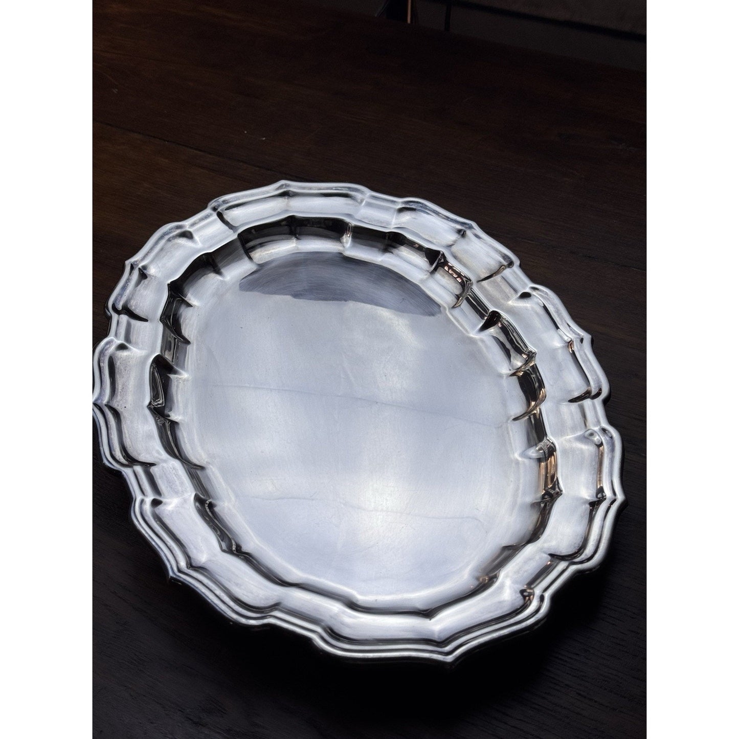 Silverplate Oval Serving Tray Reed & Barton Chippendale 15.25”