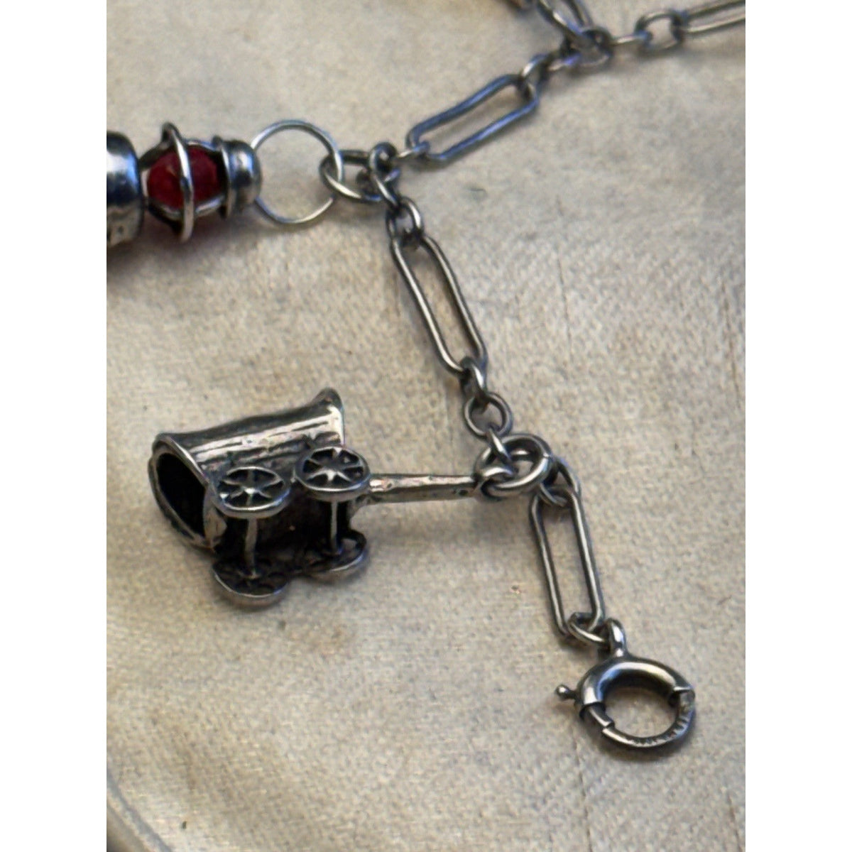 Sterling Silver Charm Bracelet 8 Charms Articulated Scissors & Cannon 6.75