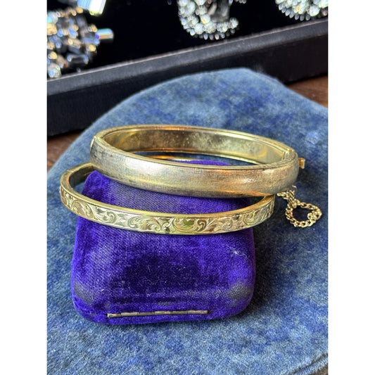 Goldtone Bangle Bracelets LOT of 2 Textured Etched Antique Style VINTAGE