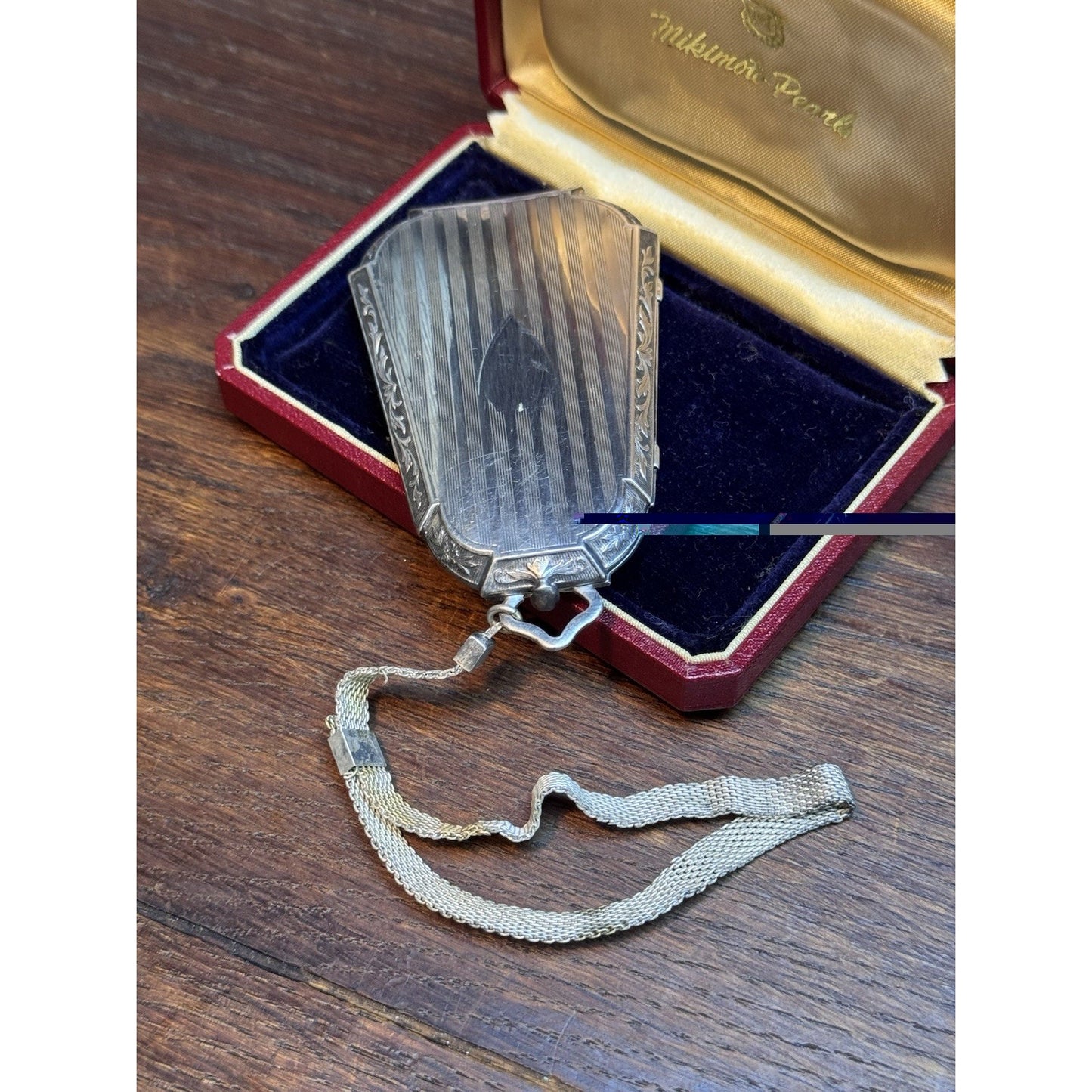 Vintage Art Deco Silverplate Compact Wristlet Mirror No Monogram 1920-30