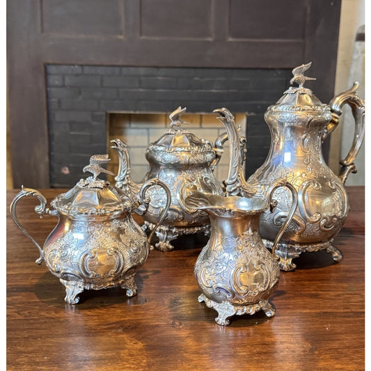 Silverplate Tea Set Barker Brothers 4 Pc Victorian Style Eagle Finials 10”