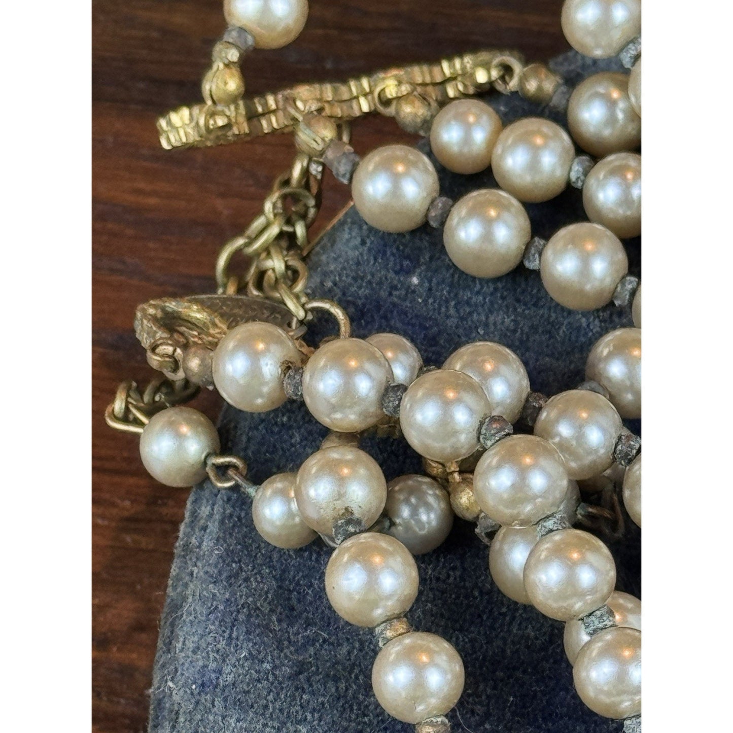 Miriam Haskell Choker Necklace 4 Strand Faux Pearl Goldtone Leaf 18” READ‼️