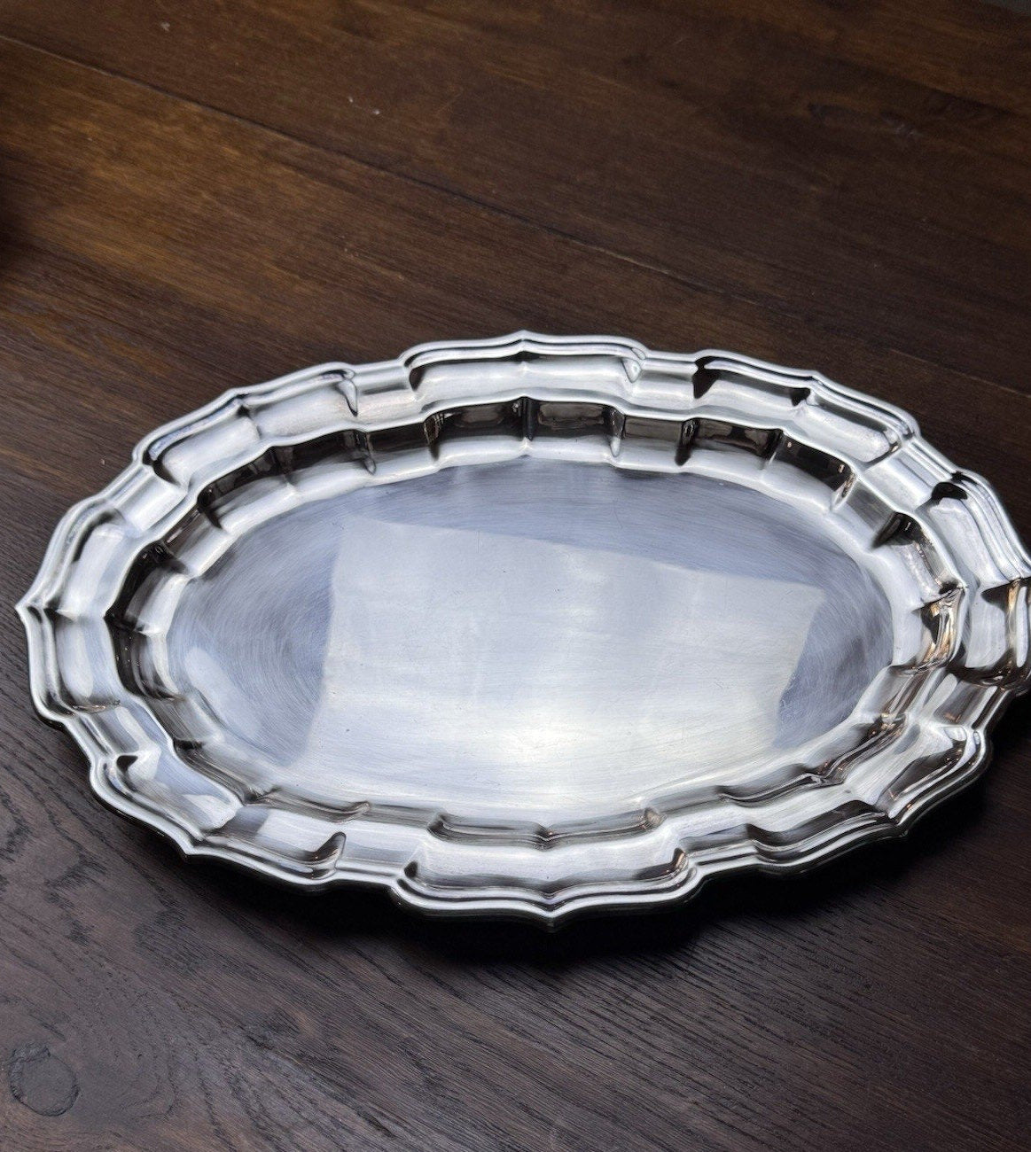 Silverplate Oval Serving Tray Reed & Barton Chippendale 15.25”
