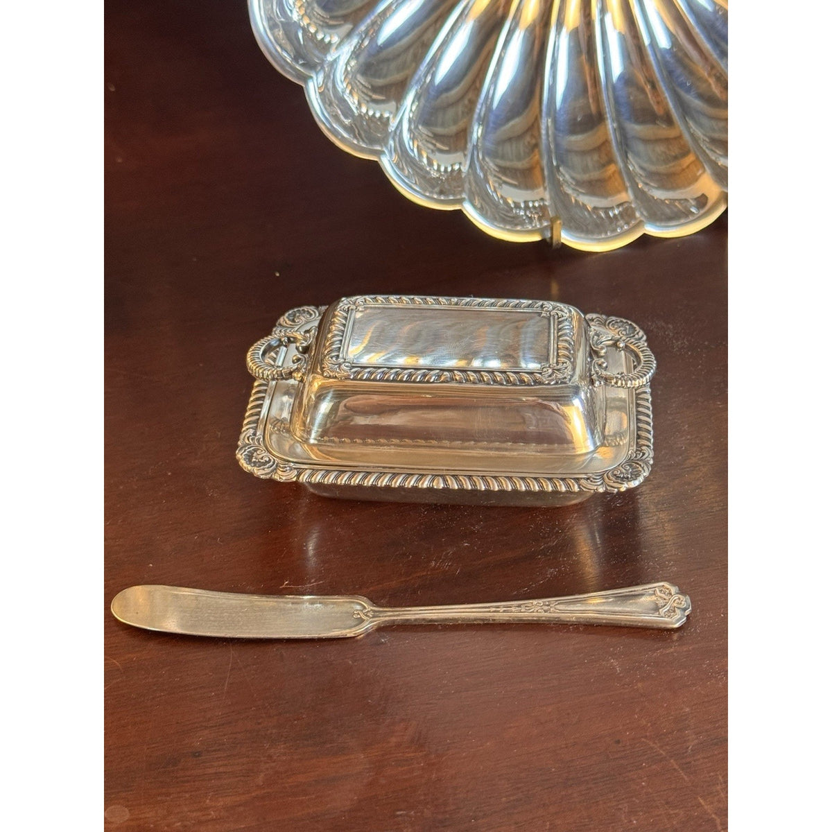 Silverplate Miniature Butter Dish With Lid & Spreader Vintage Set #B 4.5”