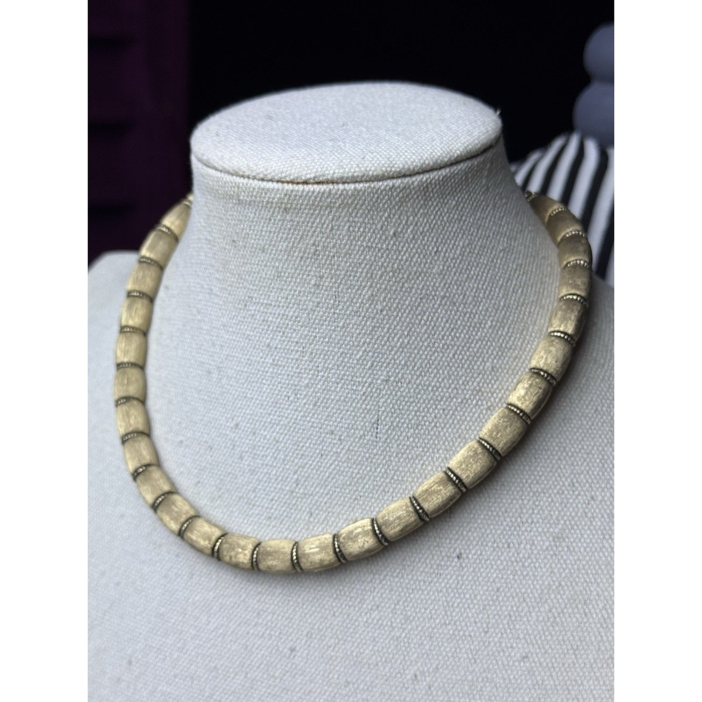 Vintage Trifari Goldtone Beaded Choker Necklace Brushed Finish 15.5” Signed