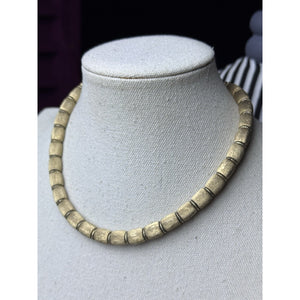 Vintage Trifari Goldtone Beaded Choker Necklace Brushed Finish 15.5” Signed