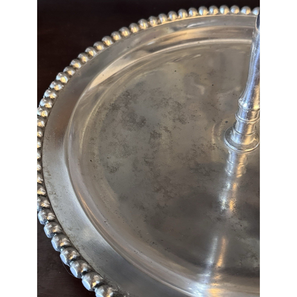 Three Tier Serving Stand Silvertone Beaded Edge Centerpiece Display 26”