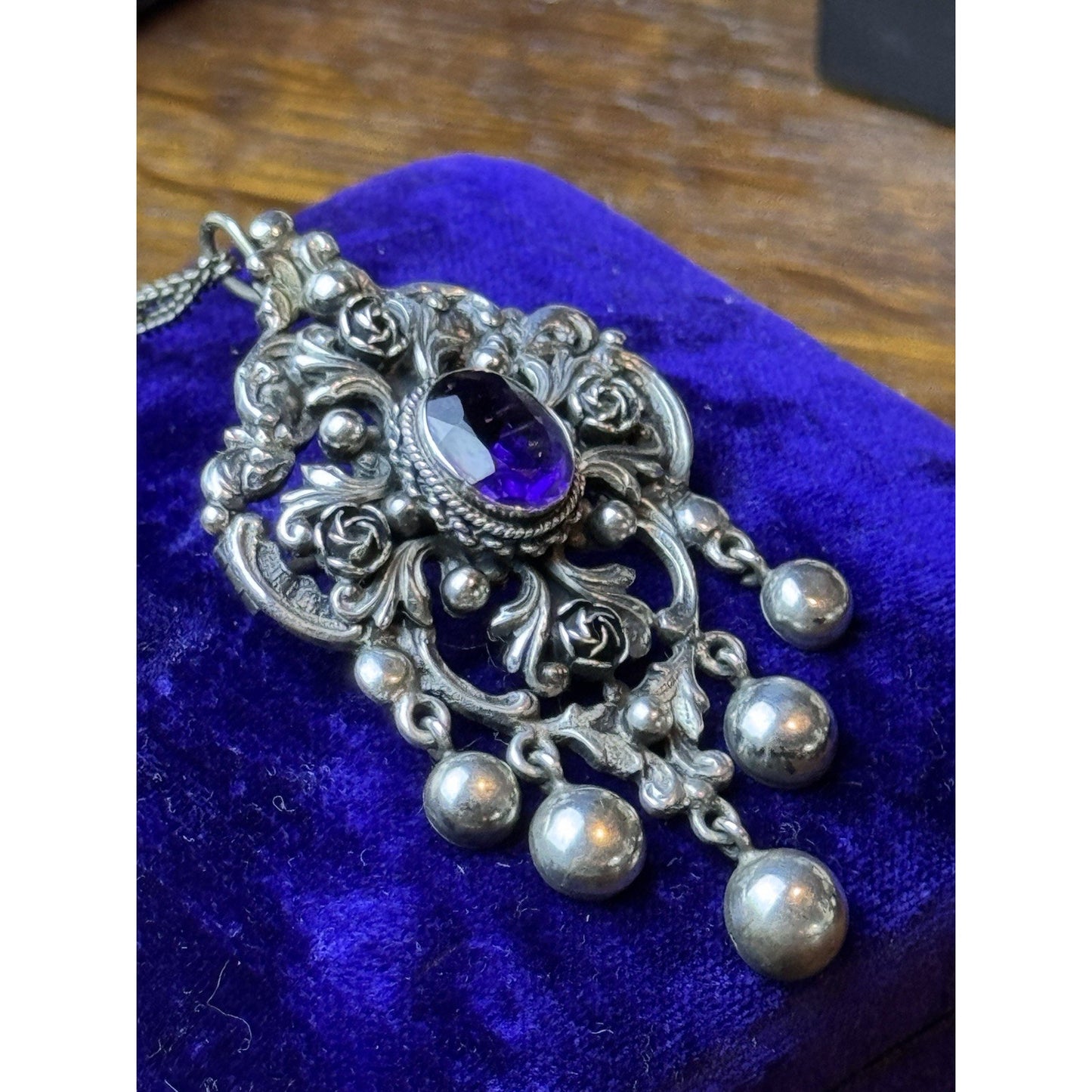 PERUZZI 800 Silver Florence Pendant Brooch Renaissance Revival Purple Stone