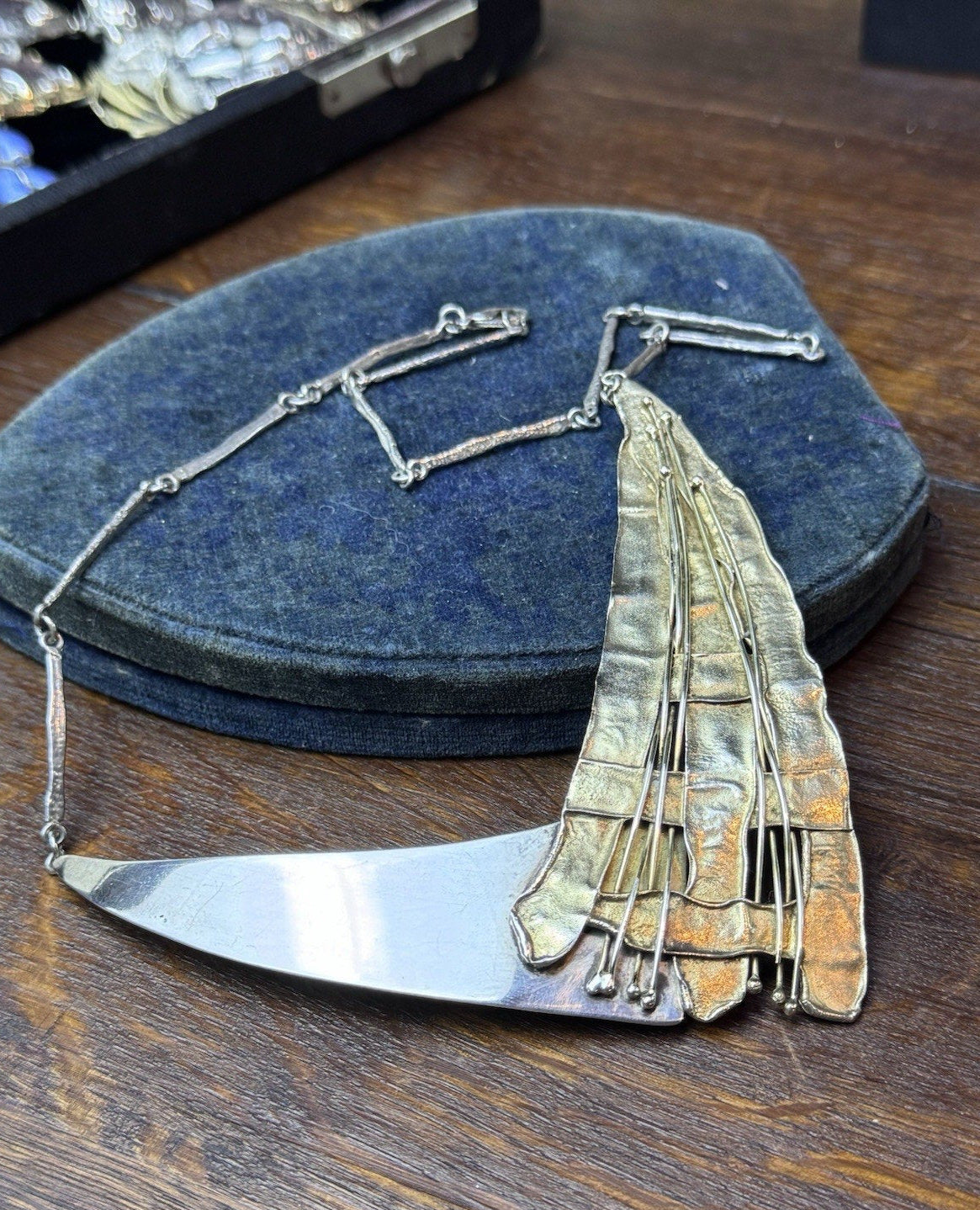 Avi Soffer 925 Sterling Modernist Necklace Israel Mixed Metal 20” Signed