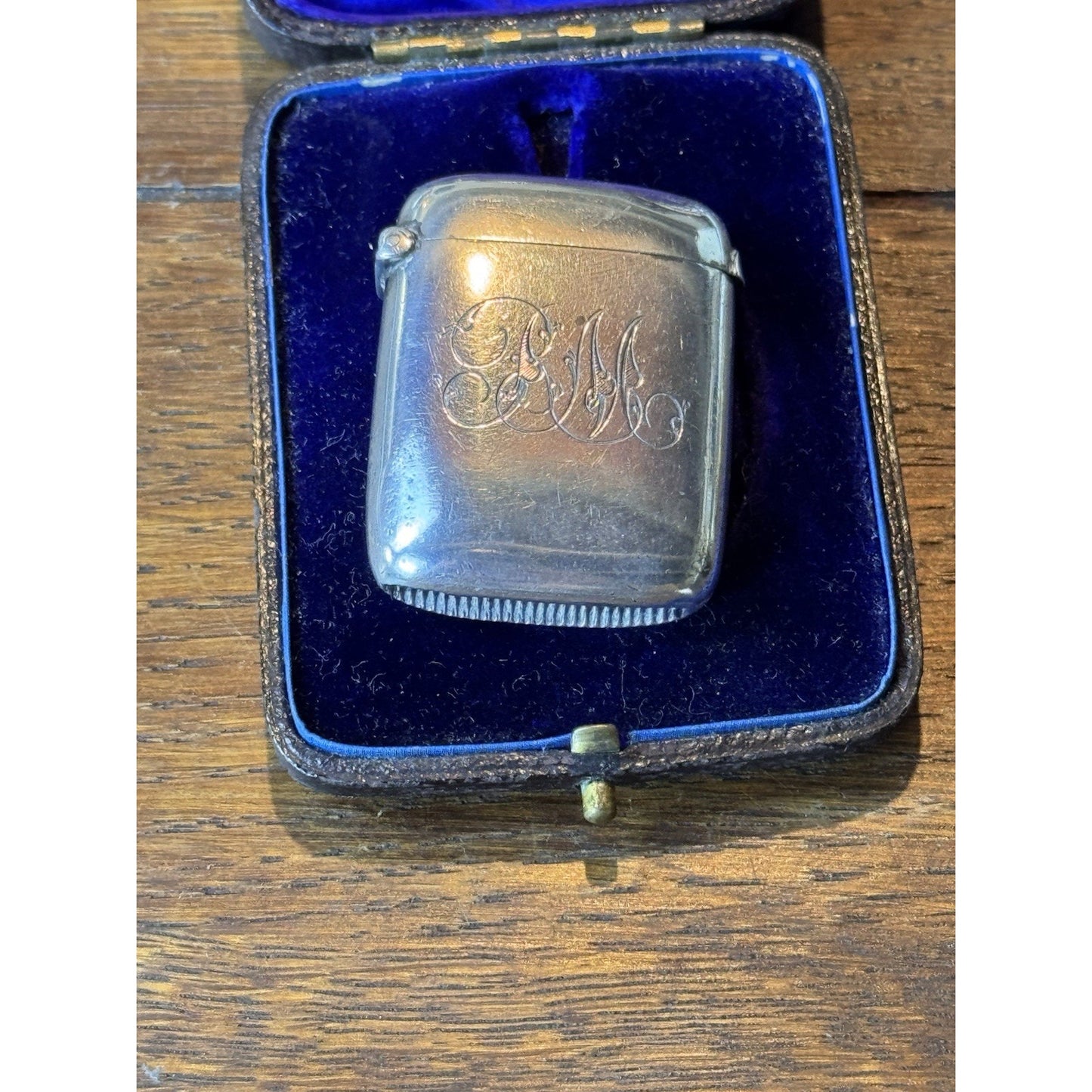 Antique Vesta Match Case Victorian Sterling Silver Birmingham 1.5” x 1.25” Mono