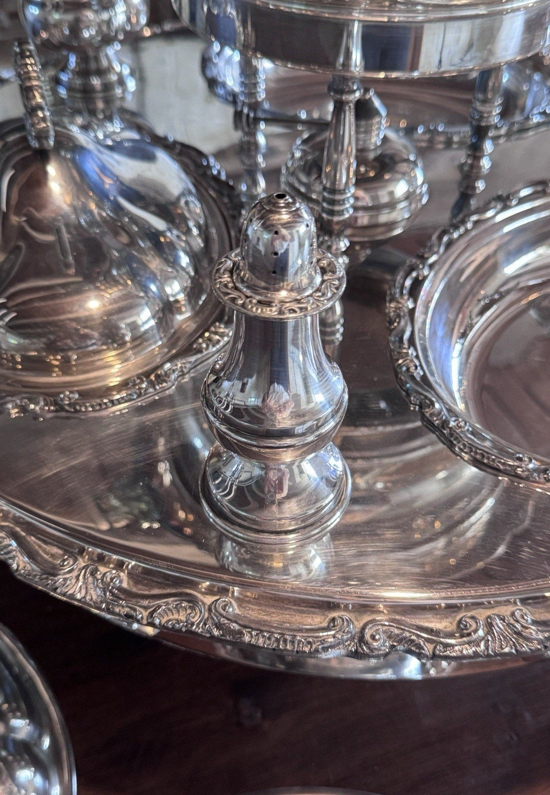Silverplate Bain Marie Lazy Susan Server Chafing Dish 3 Covered Entree Set