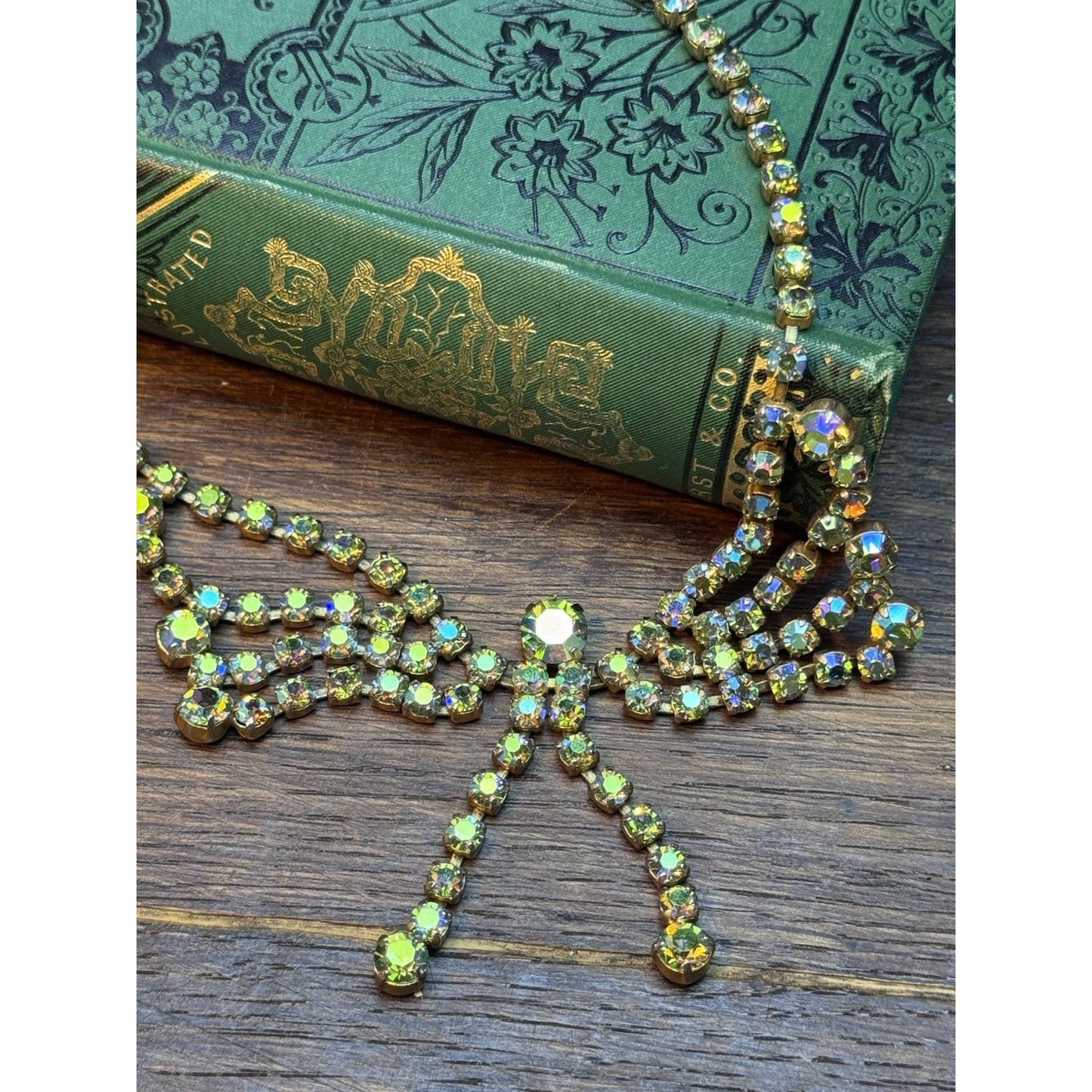 Vintage Butterfly Necklace Aurora Borealis Rhinestone Statement 15”