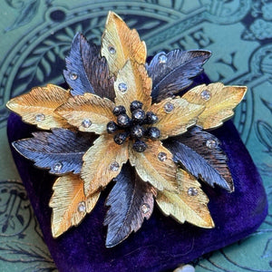 VTG Joan Rivers Brooch Floral Rhinestone Desert Cactus Bloom Burst Flower Sign