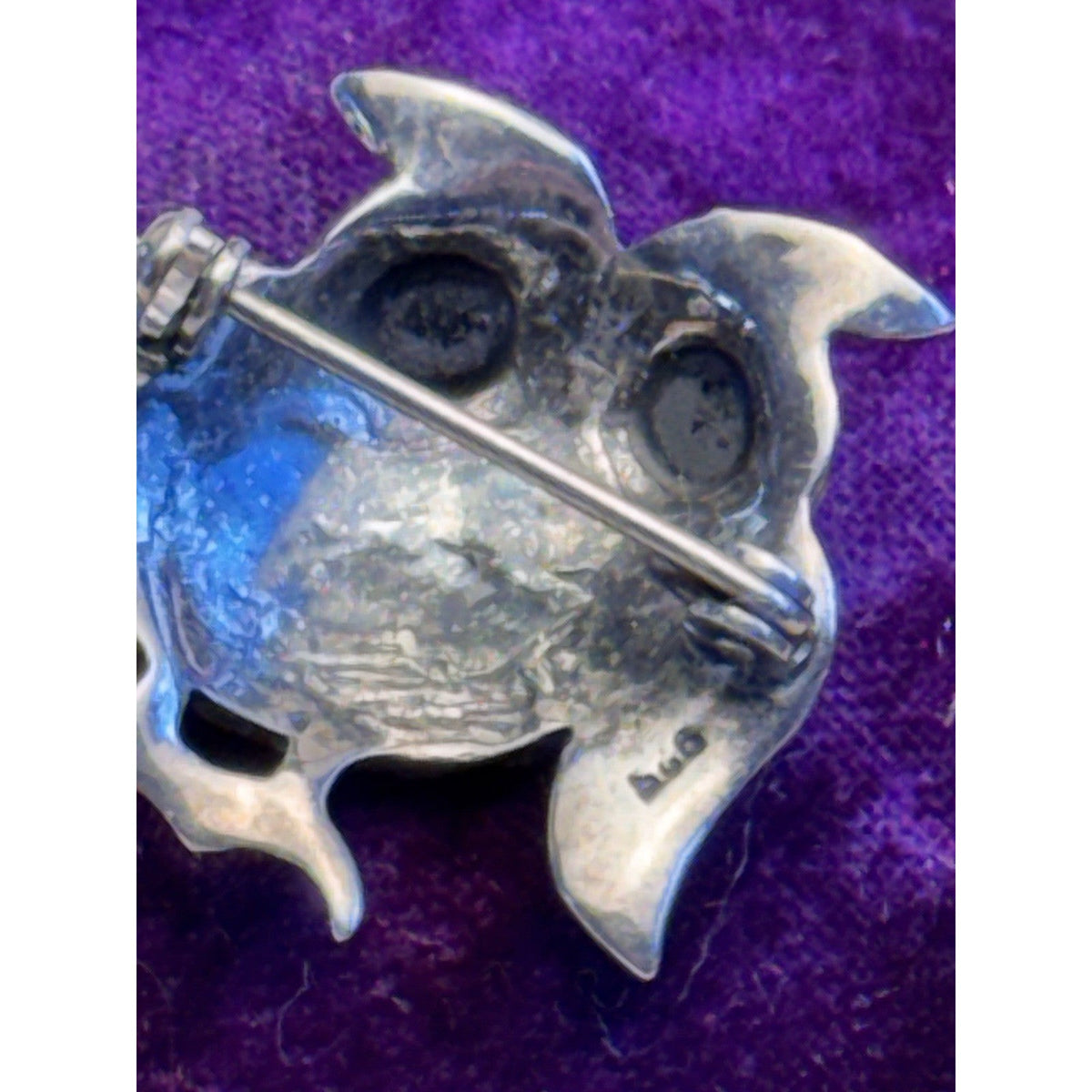 Owl Brooch Sterling Silver Marcasite Black Onyx Eyes Detailed Bird Pin 1”