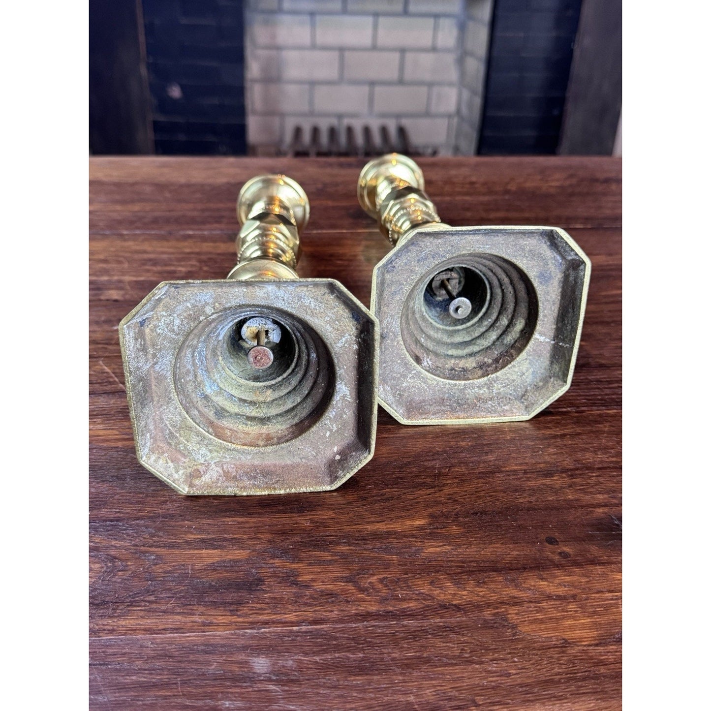 Brass Victorian Style Beehive Candlesticks Push-Up Made in England 11.5” Pair