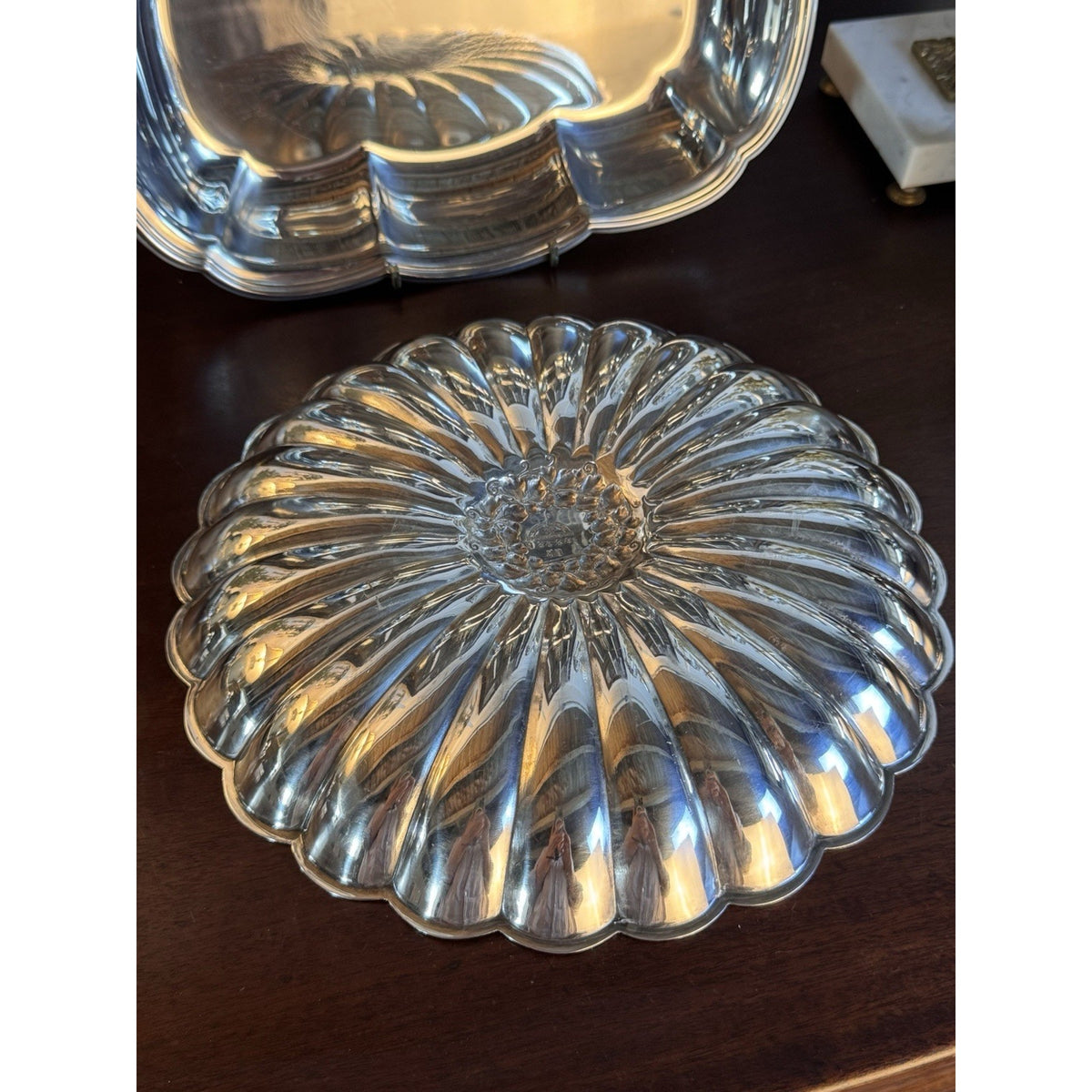 Wilcox Silverplate Serving Bowl Floral Wreath Fluted Scalloped 10.75”