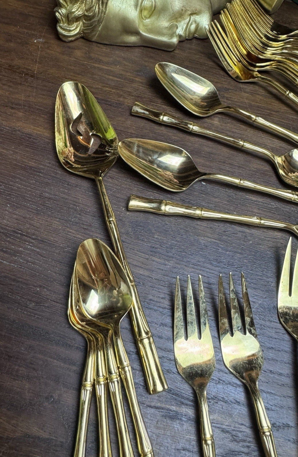 Vintage Bamboo Flatware Set Signed VS Gold Plated– 58 Pieces