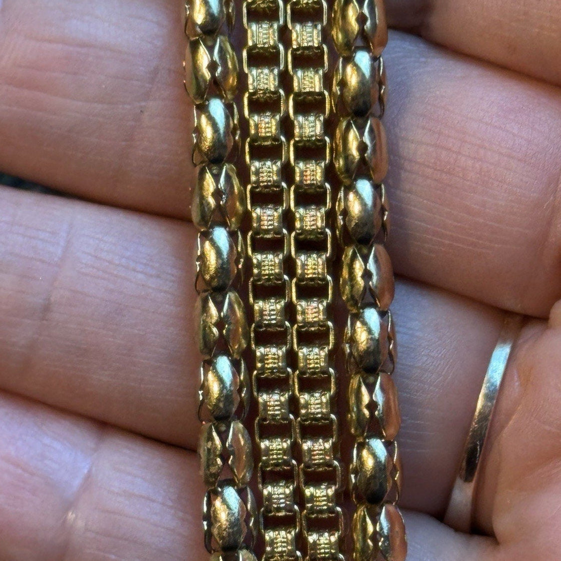 Vintage Goldtone Multi Strand Bracelet 4 Chain Link 6.25” Wide Panel